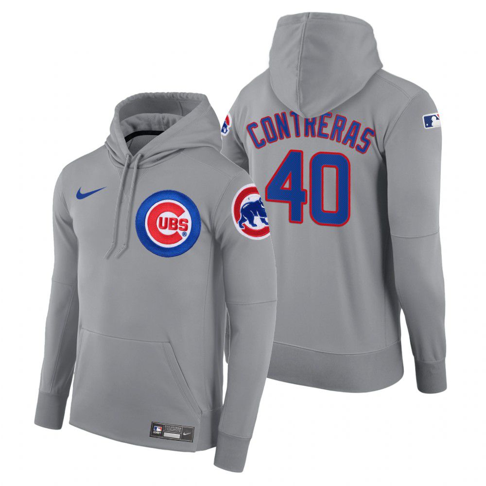 Men Chicago Cubs #40 Contreras gray road hoodie 2021 MLB Nike Jerseys->chicago cubs->MLB Jersey